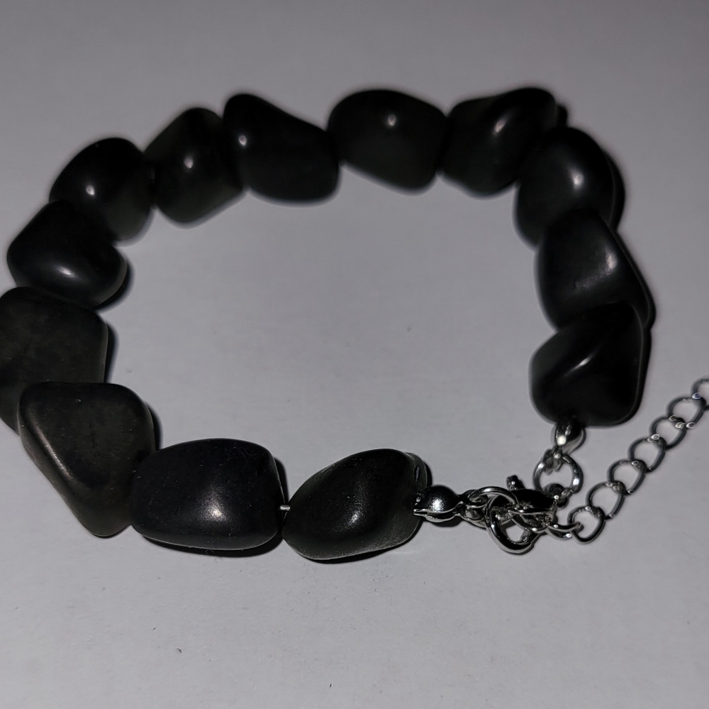 Black Stone Nugget Beaded Bracelet